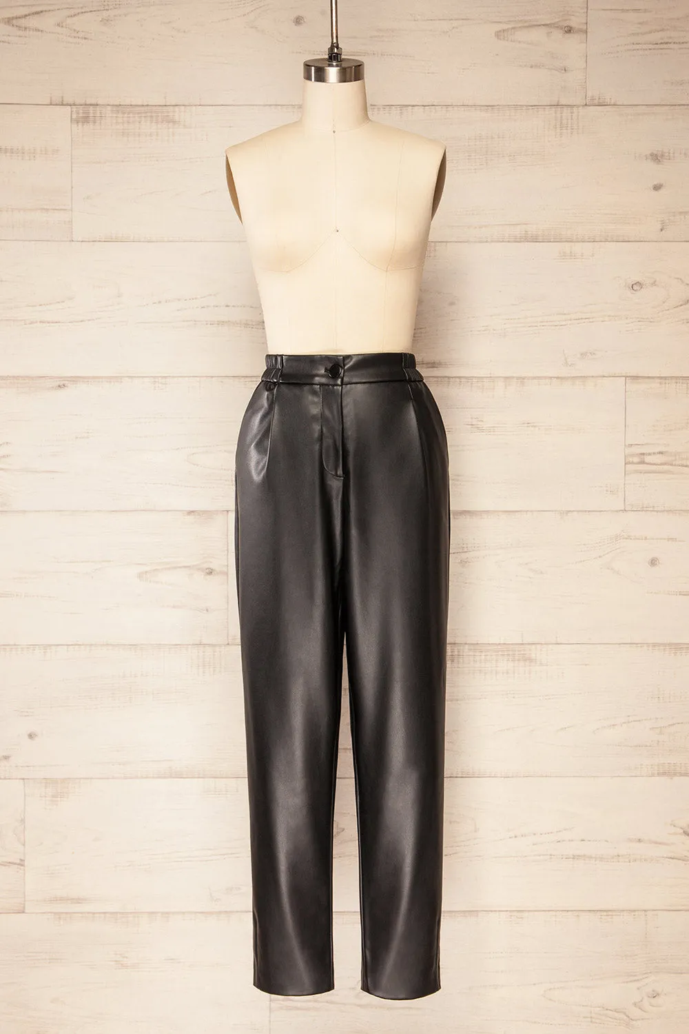 Zander Black | Faux-Leather Pants w/ Elastic Waistband sold by Boutique 1861