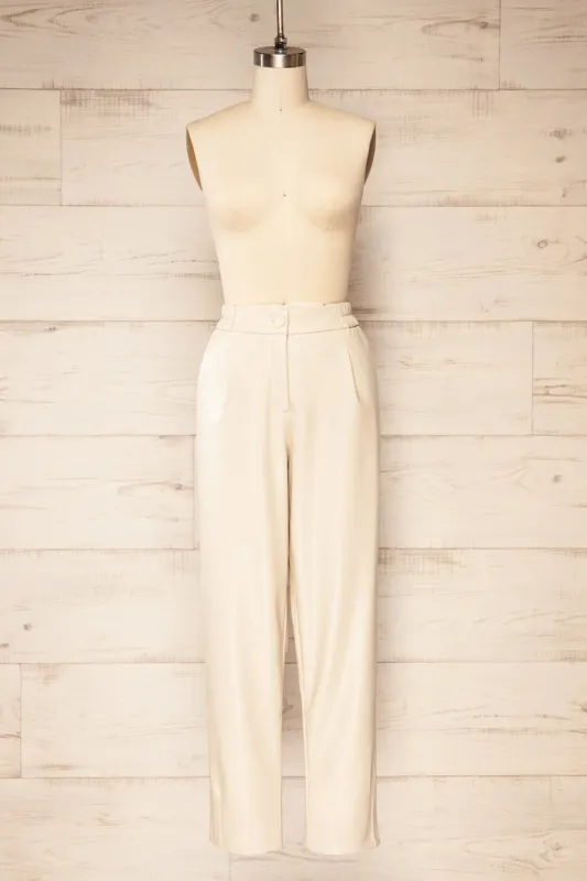 Zander Beige | Faux-Leather Pants w/ Elastic Waistband sold by Boutique 1861
