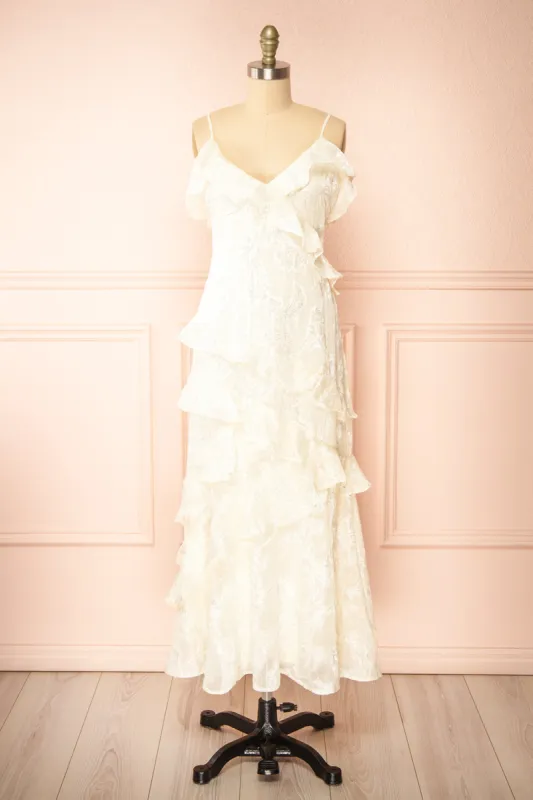 Ixilda | Long Ivory Floral Dress w/ Ruffles sold by Boutique 1861