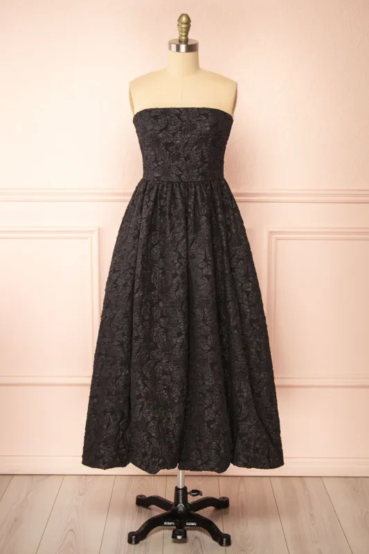 Reyna Black | Long Textured Floral Dress sold by Boutique 1861
