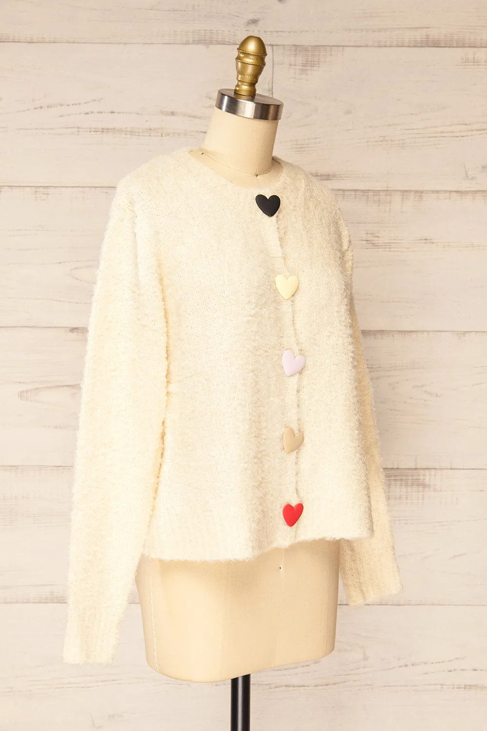 Sitia Ivory | Knit Cardigan w/ Heart Shaped Buttons sold by Boutique 1861 product image thumbnail 3