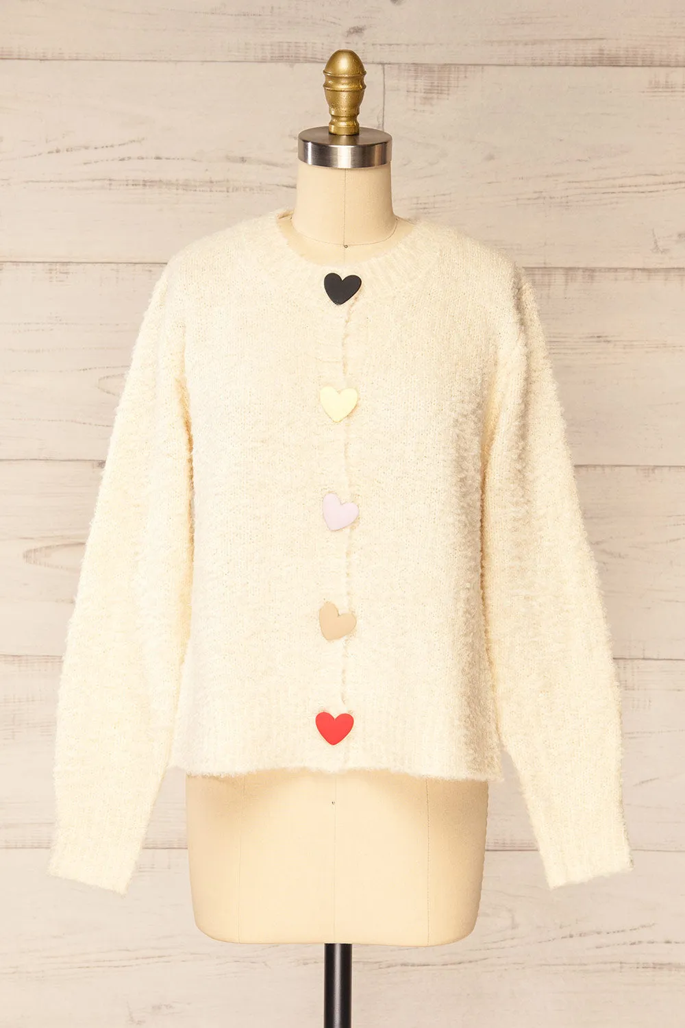 Sitia Ivory | Knit Cardigan w/ Heart Shaped Buttons sold by Boutique 1861
