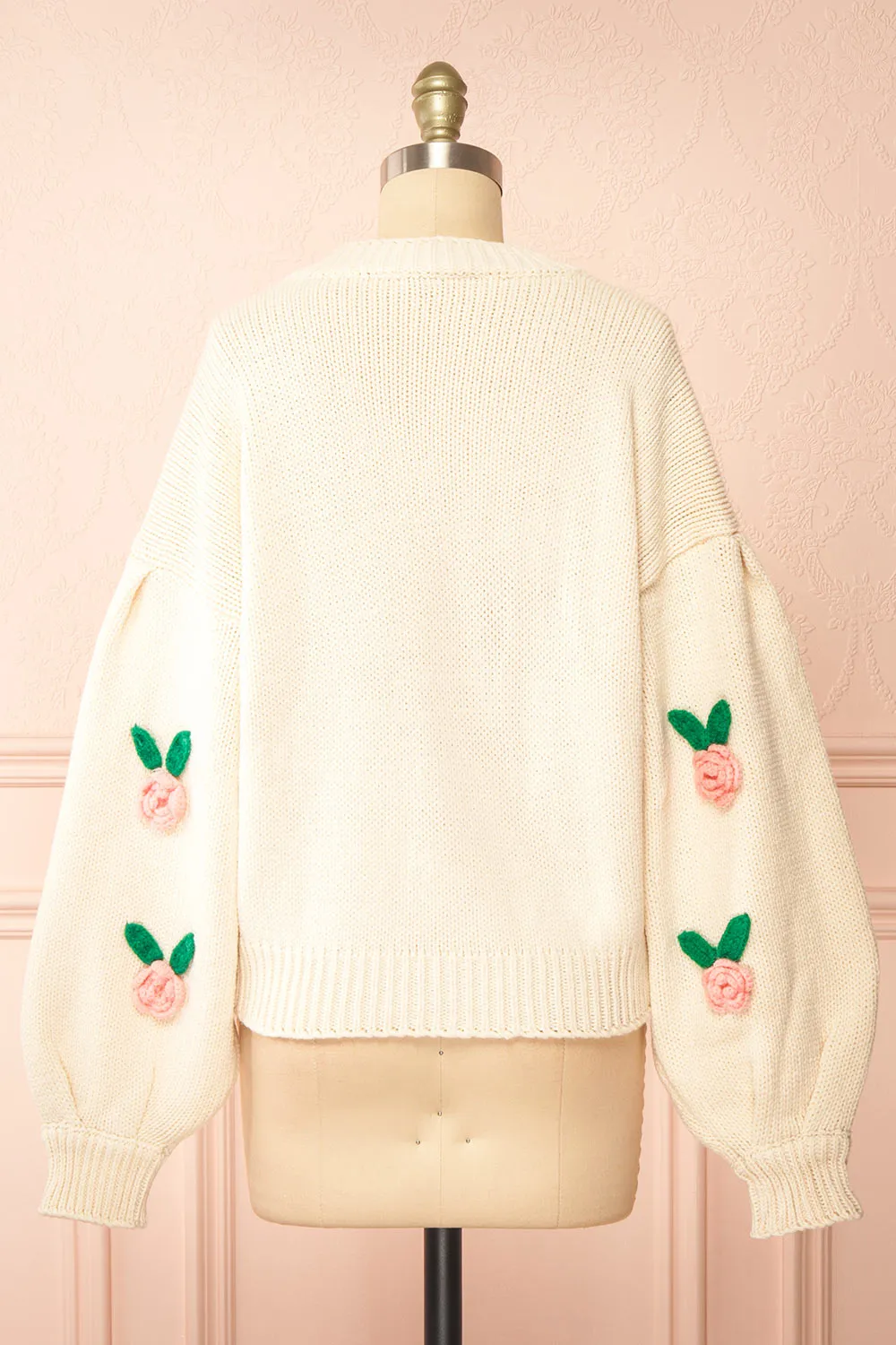 Annalee | Beige Knit Cardigan wih 3D Flowers sold by Boutique 1861 product image thumbnail 5