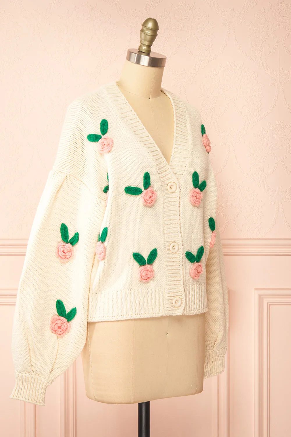 Annalee | Beige Knit Cardigan wih 3D Flowers sold by Boutique 1861 product image thumbnail 3