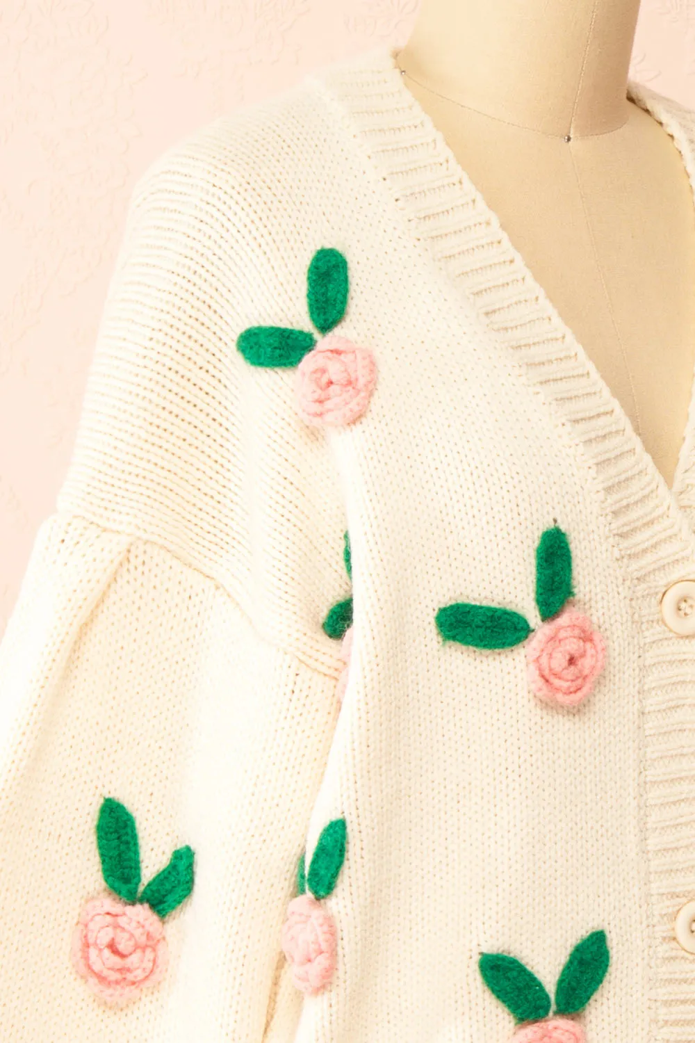 Annalee | Beige Knit Cardigan wih 3D Flowers sold by Boutique 1861 product image thumbnail 4