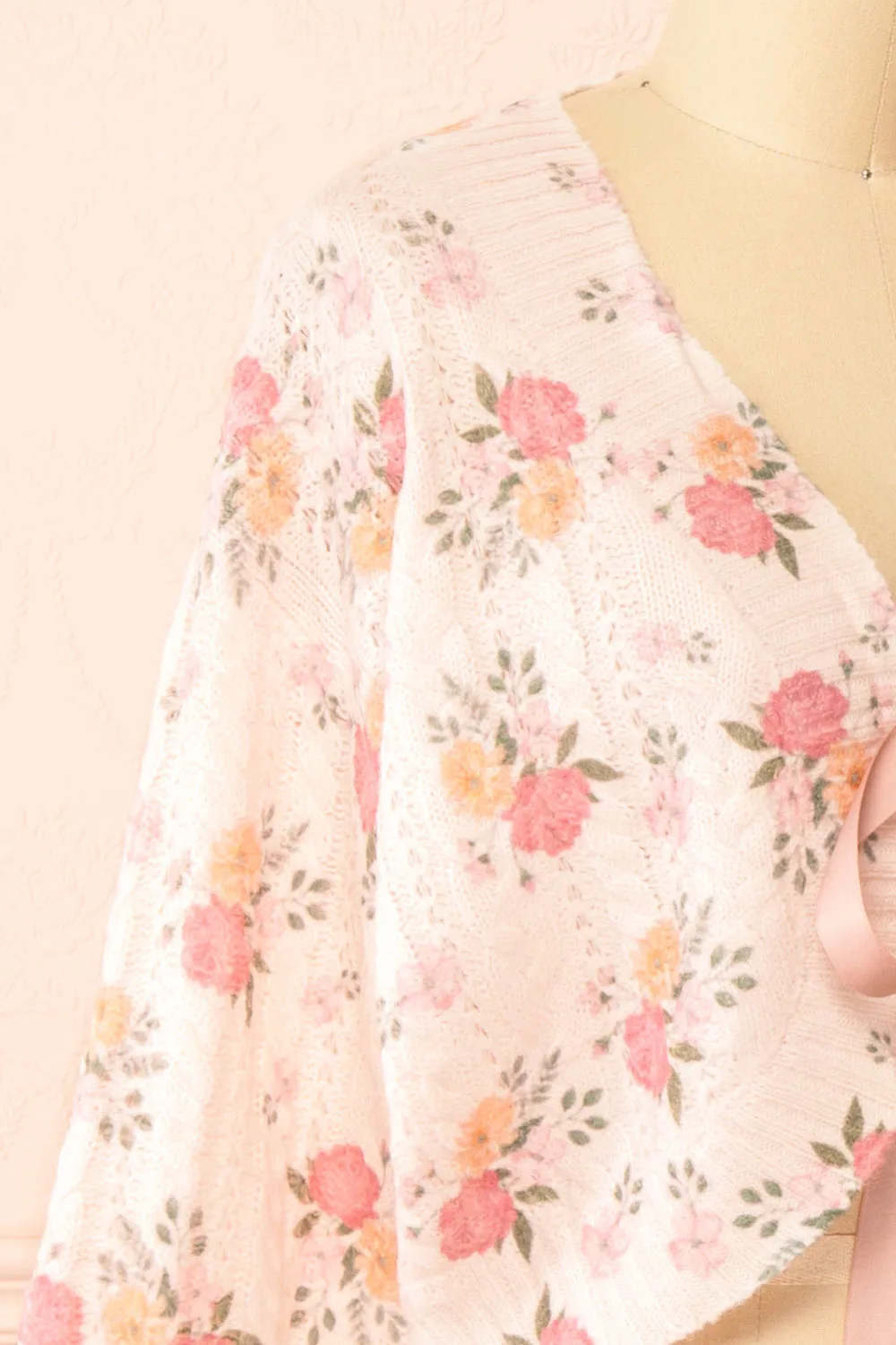 Thekia Pink | Cropped Floral Knit Cardigan sold by Boutique 1861 product image thumbnail 4