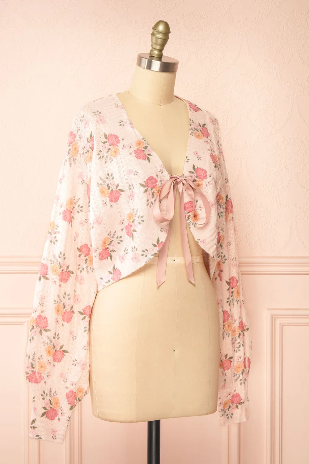 Thekia Pink | Cropped Floral Knit Cardigan sold by Boutique 1861 product image thumbnail 3