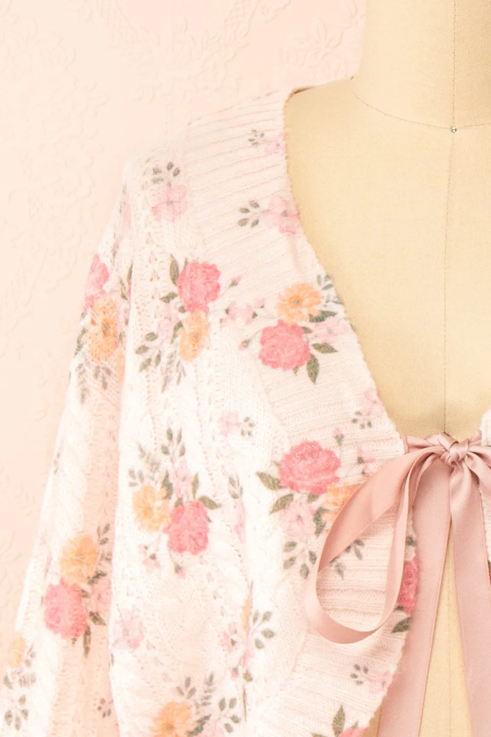 Thekia Pink | Cropped Floral Knit Cardigan sold by Boutique 1861 product image thumbnail 2