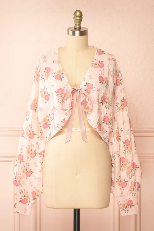 Thekia Pink | Cropped Floral Knit Cardigan sold by Boutique 1861