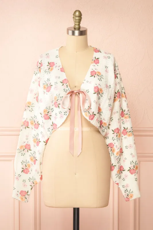 Thekia Ivory | Cropped Floral Knit Cardigan sold by Boutique 1861