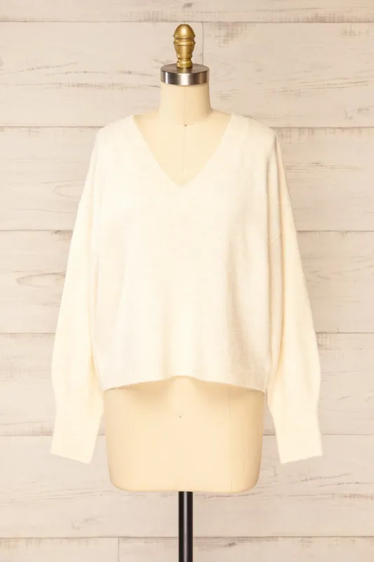 Tottenham Beige | V-Neck Knit Sweater sold by Boutique 1861