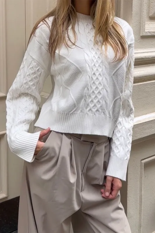 Stella Ivory | Cropped Cable Knit Sweater sold by Boutique 1861