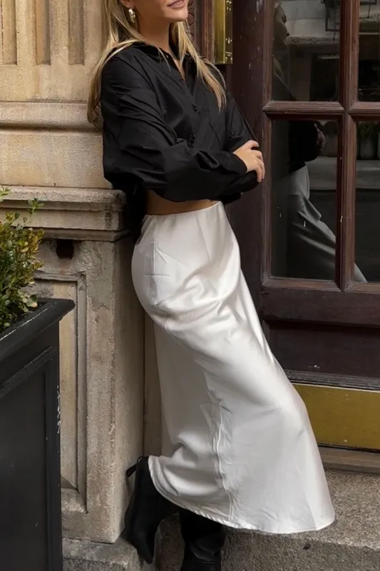 Ellye Champagne | Long Satin Skirt sold by Boutique 1861