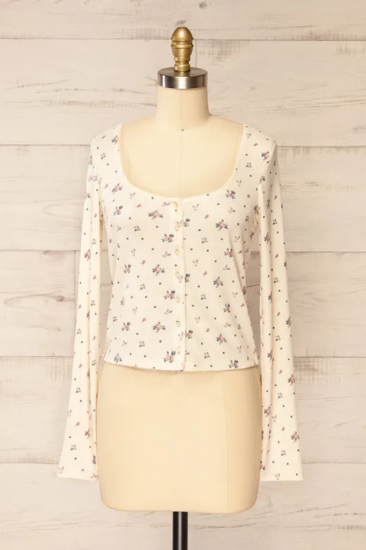 Topona | Long-Sleeved Ivory Floral Top sold by Boutique 1861