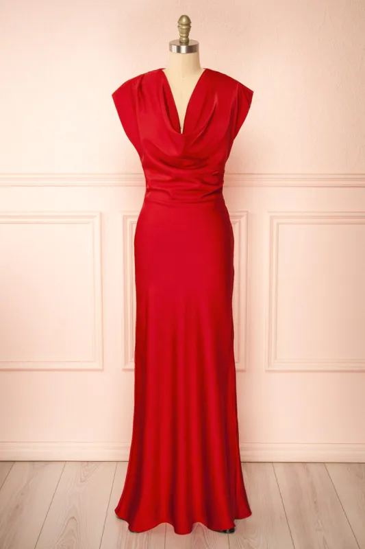 Korpa Red | Satin Maxi Dress w/ Cowl Neck sold by Boutique 1861