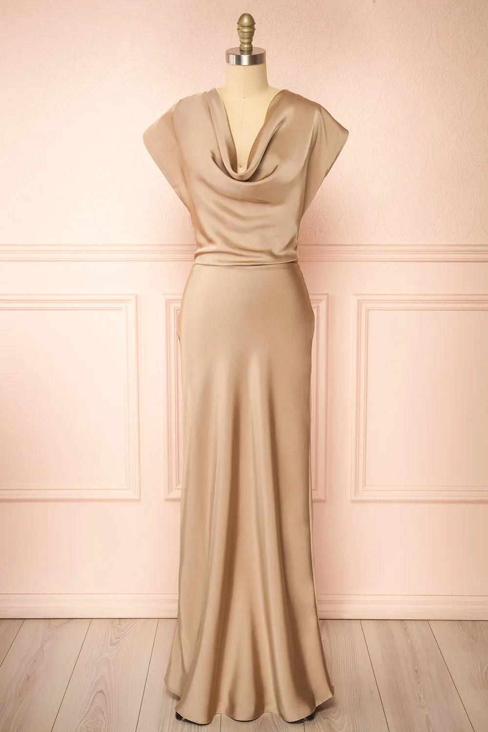 Korpa Champagne | Satin Maxi Dress w/ Cowl Neck sold by Boutique 1861