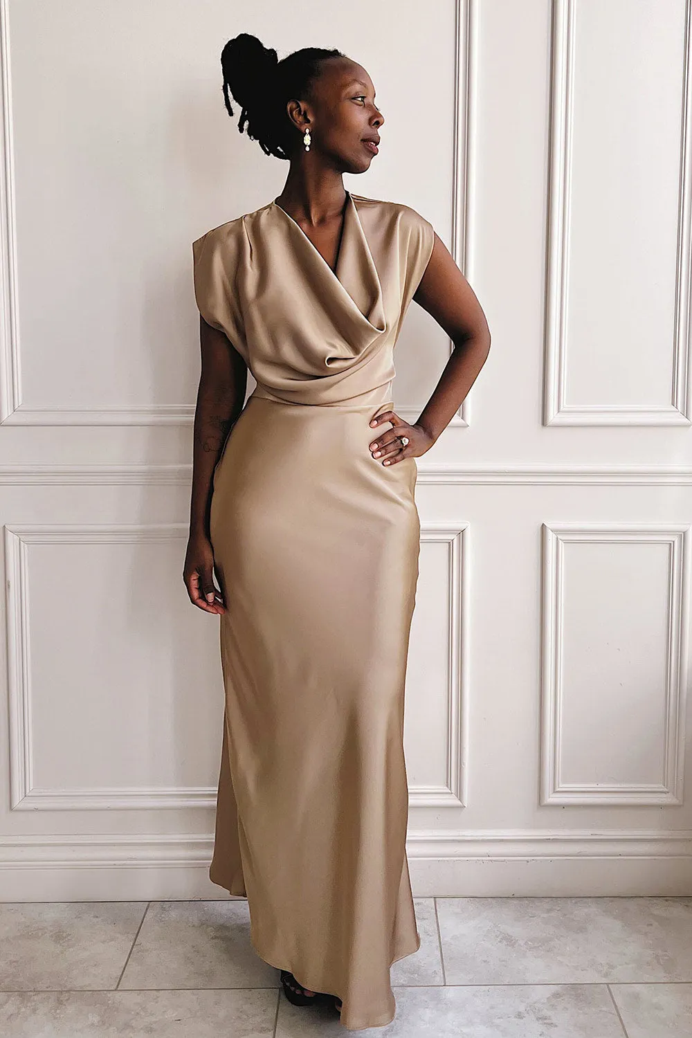 Korpa Champagne | Satin Maxi Dress w/ Cowl Neck sold by Boutique 1861 product image thumbnail 2