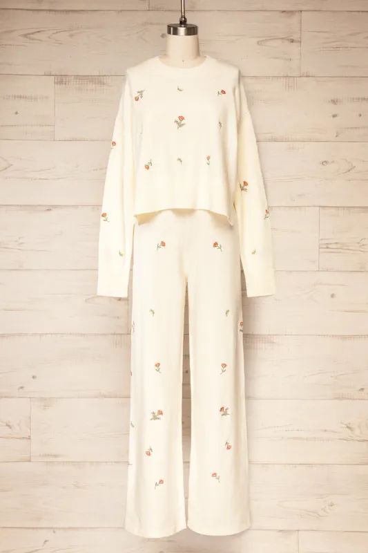 Set Aigio | Floral Ivory Loungewear Set sold by Boutique 1861