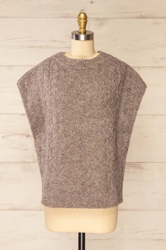 Epirus Taupe | Sleeveless Twisted Knit Vest sold by Boutique 1861