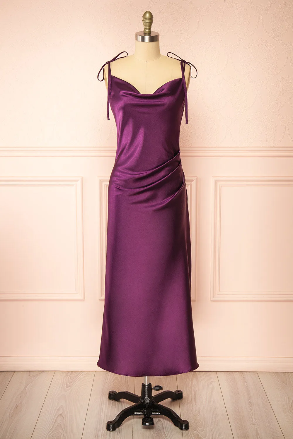 Elyse Purple | Cowl Neck Midi Dress sold by Boutique 1861