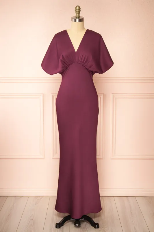 Dracaris | Long Burgundy Satin Dress sold by Boutique 1861