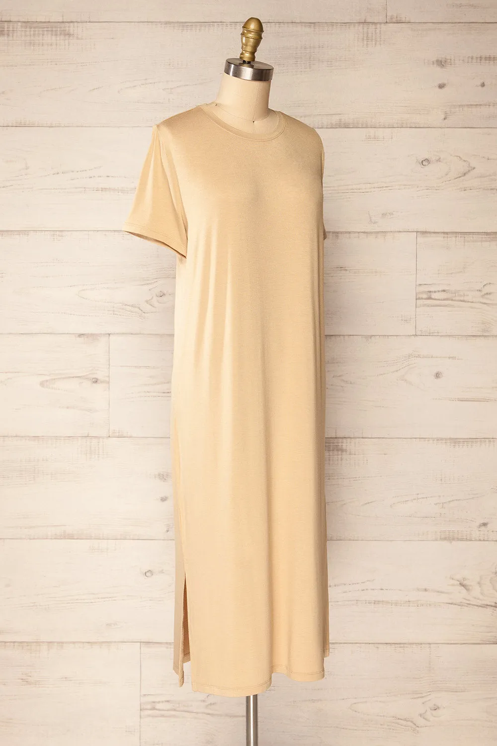 Bucarest Beige | Relaxed Fit Midi Dress w/ Short Sleeves sold by Boutique 1861 product image thumbnail 3