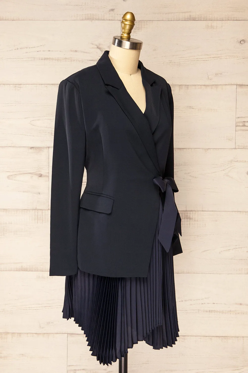 Surrey | Asymmetrical Navy Pleated Blazer Dress sold by Boutique 1861 product image thumbnail 4