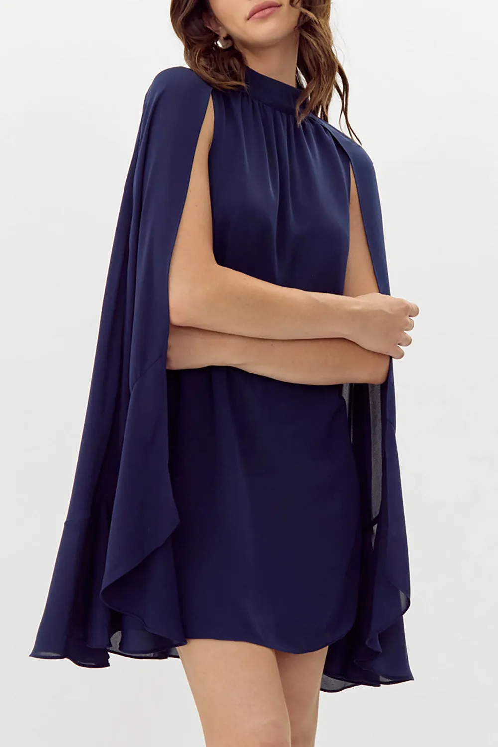 Shelby | Short Navy Chiffon Dress w/ Cape sold by Boutique 1861 product image thumbnail 2