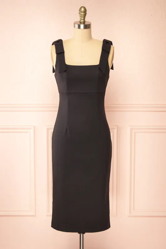 Gaile Black | Shoulder Tie Midi Dress sold by Boutique 1861