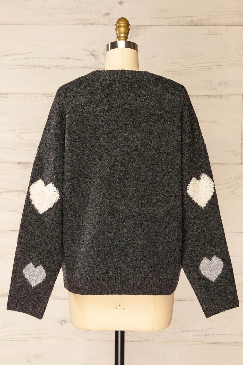 Coracao Charcoal | Oversized Heart Patterned Knit Sweater sold by Boutique 1861 product image thumbnail 5