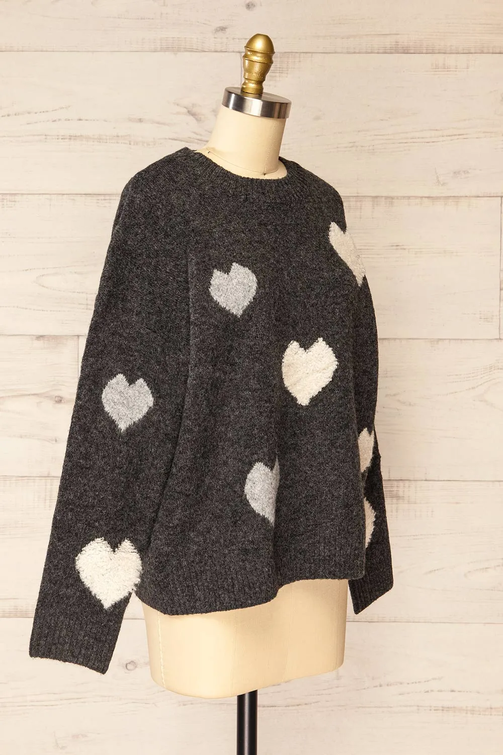 Coracao Charcoal | Oversized Heart Patterned Knit Sweater sold by Boutique 1861 product image thumbnail 3