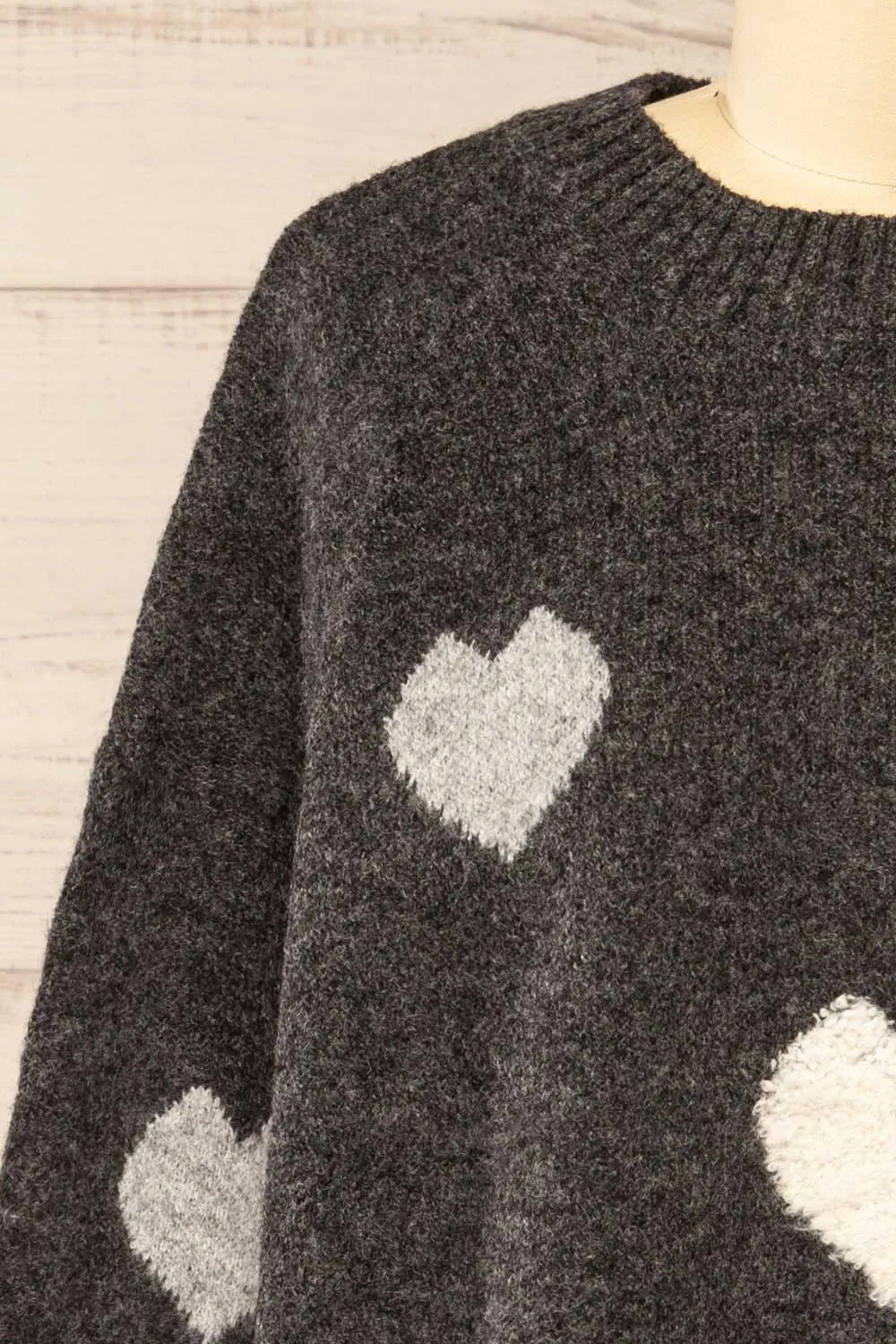 Coracao Charcoal | Oversized Heart Patterned Knit Sweater sold by Boutique 1861 product image thumbnail 2