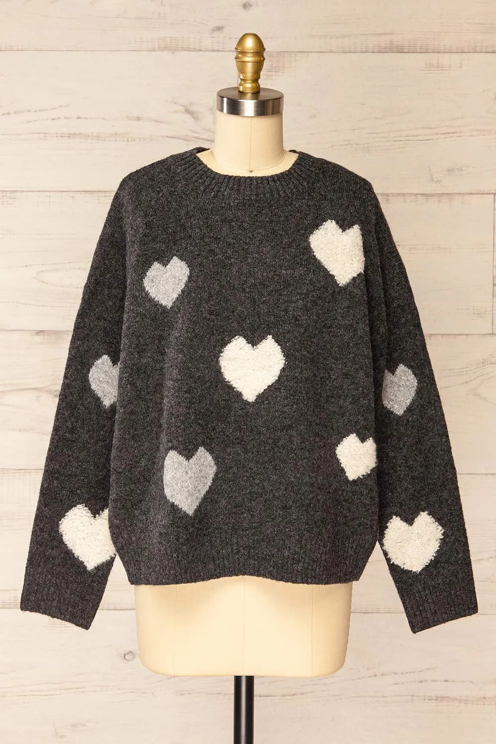 Coracao Charcoal | Oversized Heart Patterned Knit Sweater sold by Boutique 1861