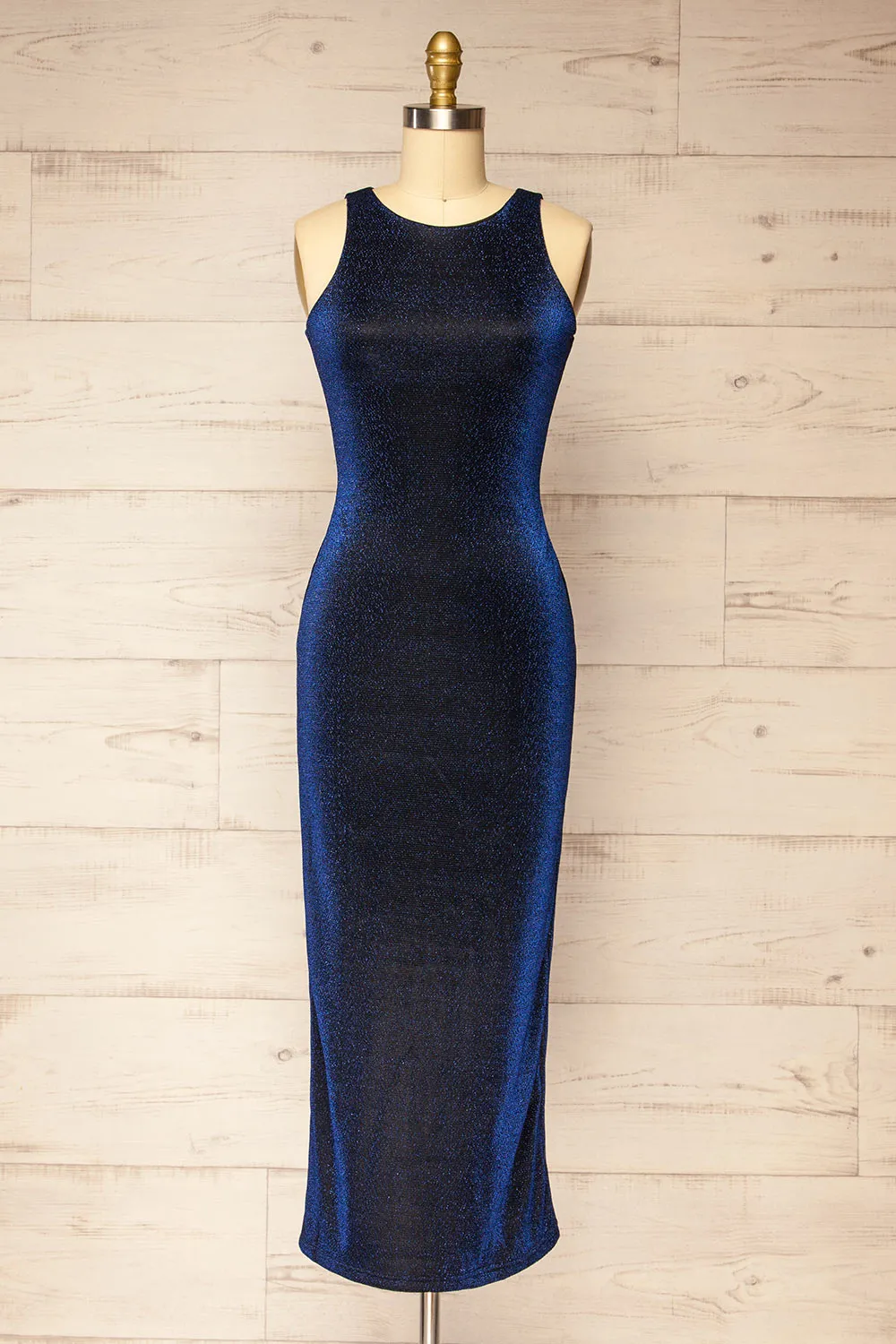 Certika | Sparkly Navy Mesh Midi Dress sold by Boutique 1861