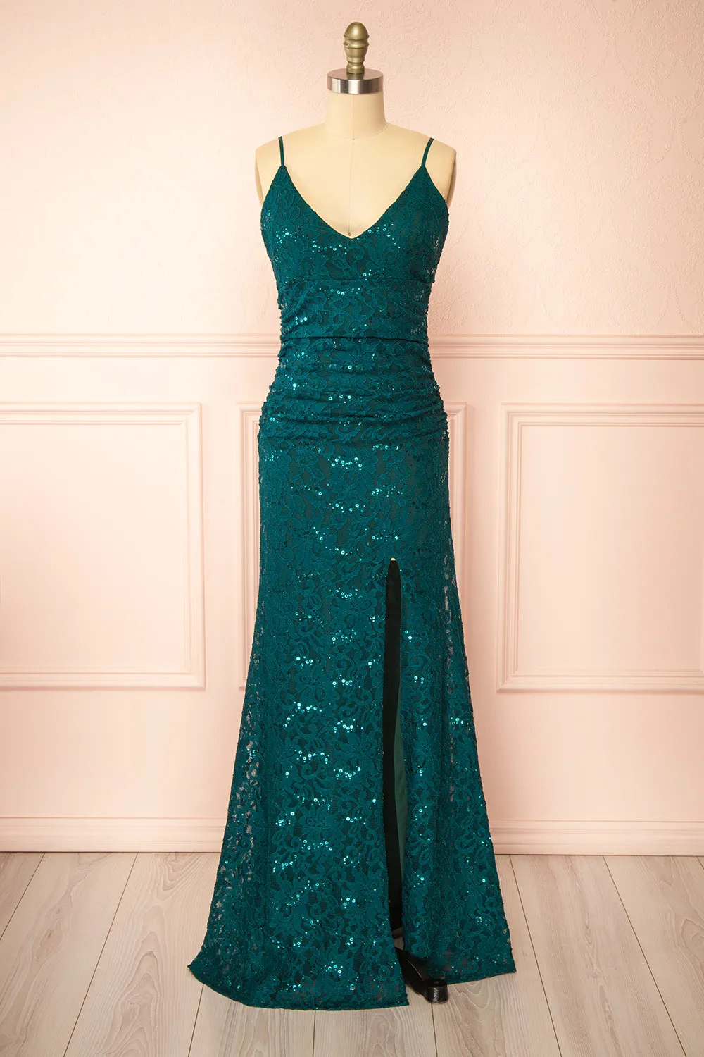 Samy Green | Sparkly Lace Mermaid Dress w/ Slit sold by Boutique 1861