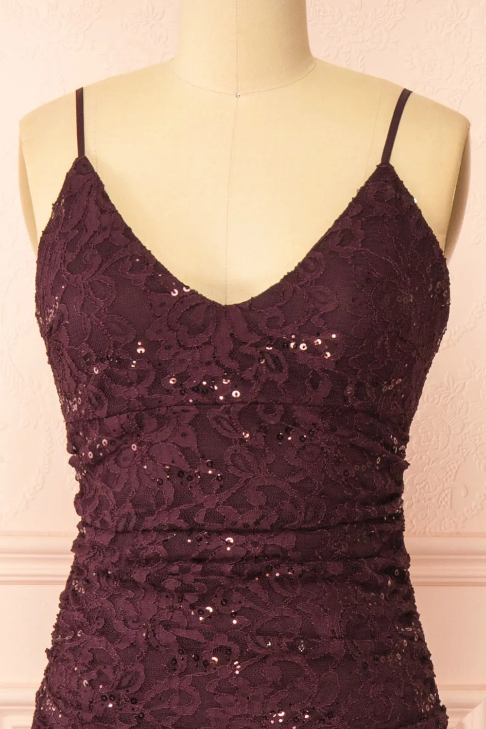 Samy Burgundy | Sparkly Lace Mermaid Dress w/ Slit sold by Boutique 1861 product image thumbnail 2