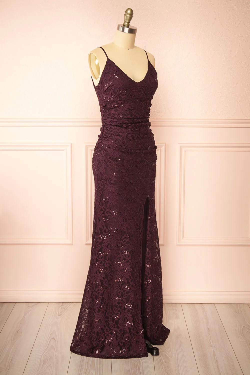 Samy Burgundy | Sparkly Lace Mermaid Dress w/ Slit sold by Boutique 1861 product image thumbnail 3