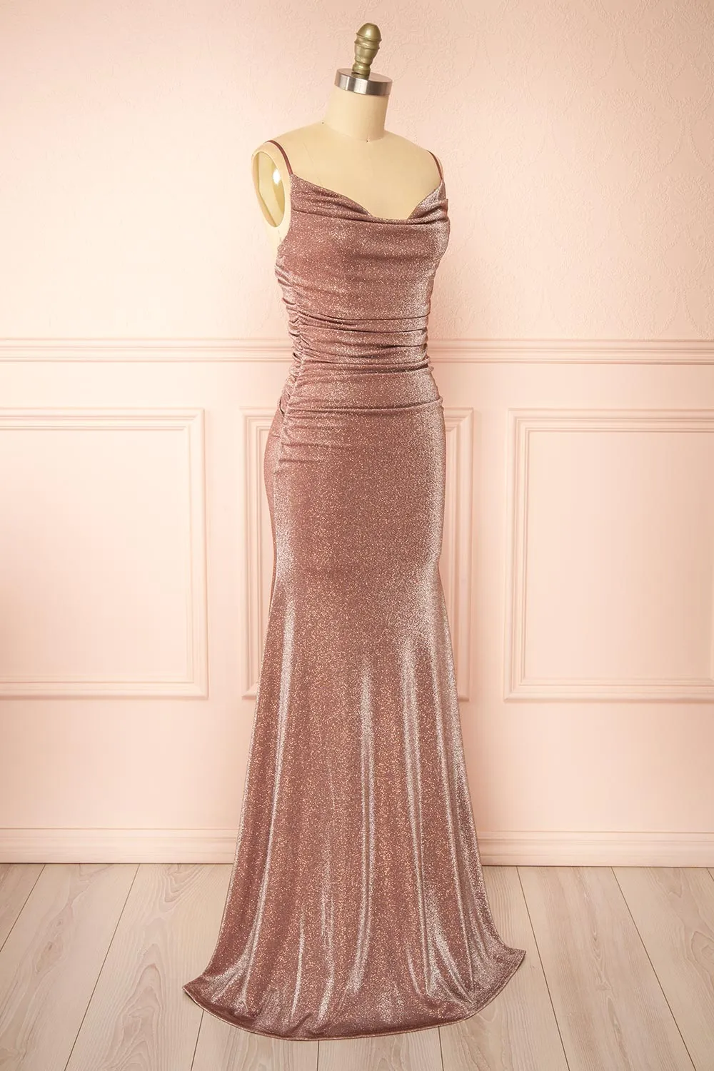 Jayna Mauve | Ruched Sparkling Mermaid Maxi Dress sold by Boutique 1861 product image thumbnail 3