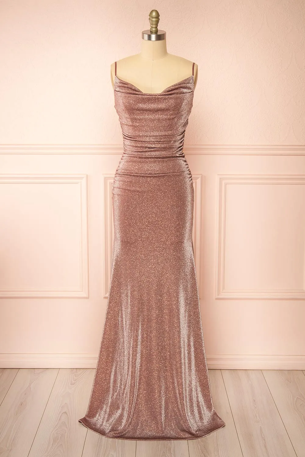 Jayna Mauve | Ruched Sparkling Mermaid Maxi Dress sold by Boutique 1861