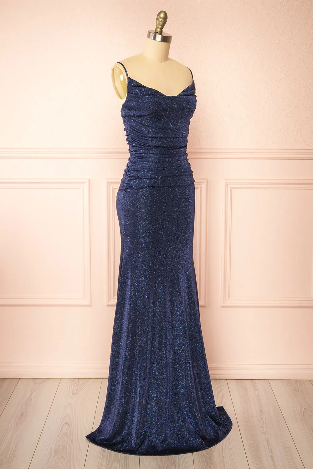 Jayna Navy | Ruched Sparkling Mermaid Maxi Dress sold by Boutique 1861 product image thumbnail 3