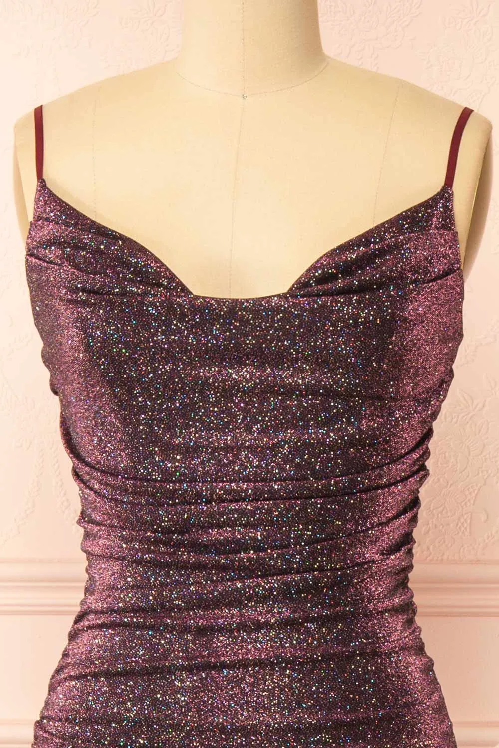 Jayna Burgundy | Ruched Sparkling Mermaid Maxi Dress sold by Boutique 1861 product image thumbnail 2