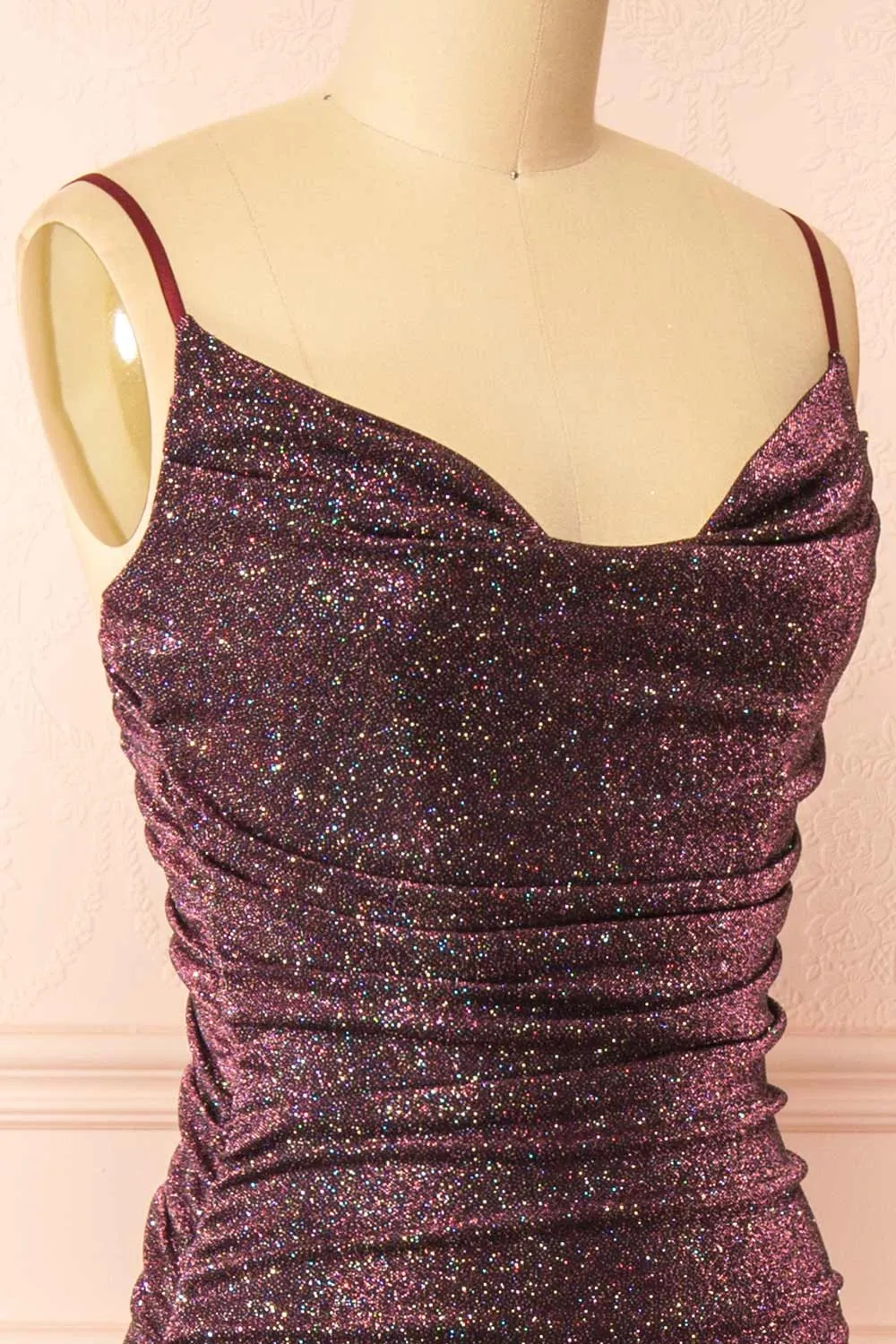 Jayna Burgundy | Ruched Sparkling Mermaid Maxi Dress sold by Boutique 1861 product image thumbnail 4