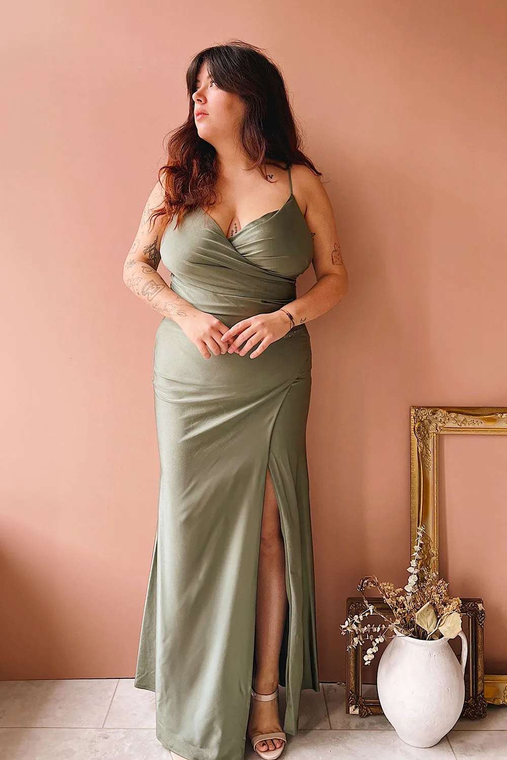 Nyra Khaki | Mermaid Dress w/ Wrapped Bodice sold by Boutique 1861 product image thumbnail 2