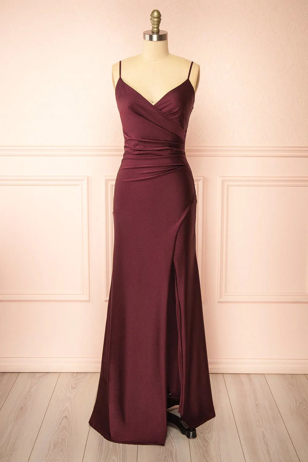 Nyra Burgundy | Mermaid Dress w/ Wrapped Bodice sold by Boutique 1861