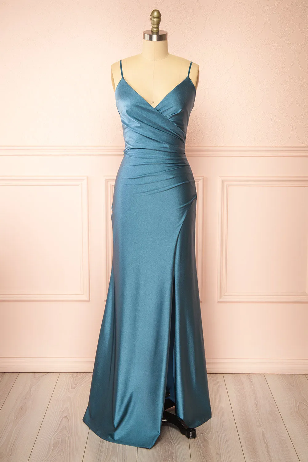 Nyra Blue Grey | Mermaid Dress w/ Wrapped Bodice sold by Boutique 1861