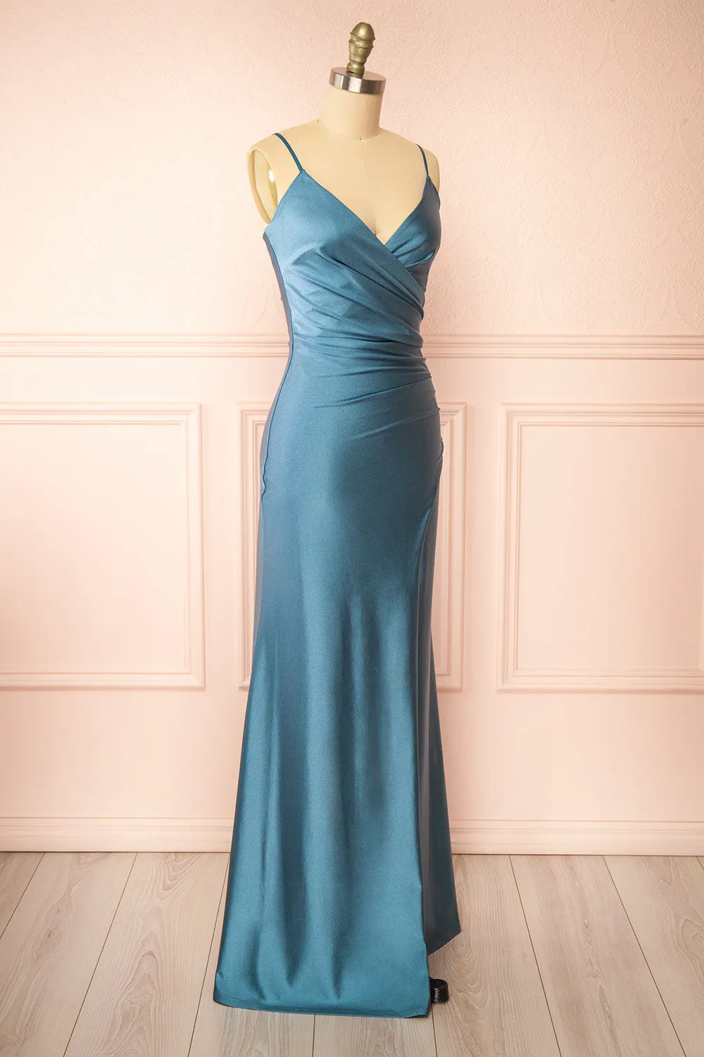Nyra Blue Grey | Mermaid Dress w/ Wrapped Bodice sold by Boutique 1861 product image thumbnail 4