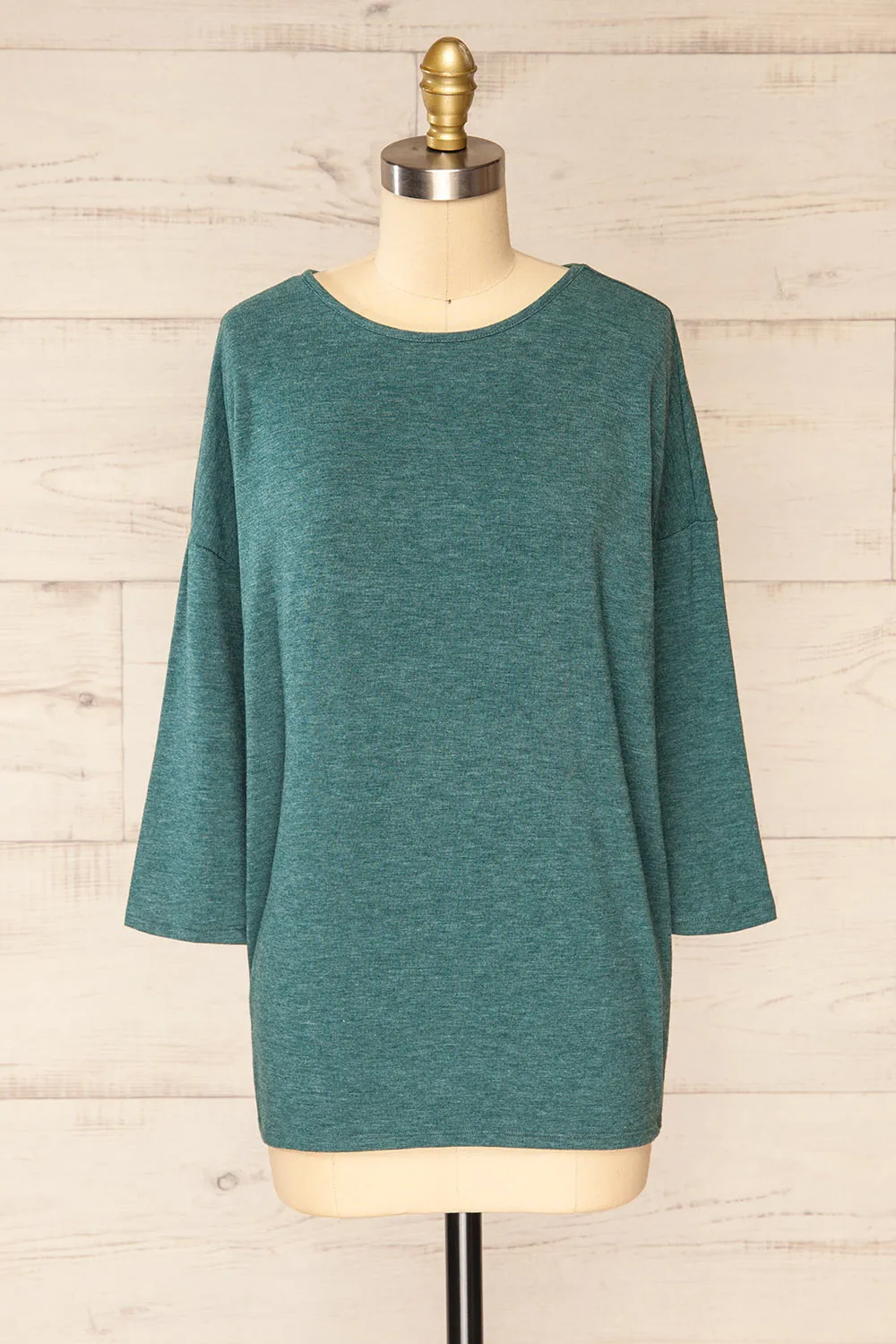 Vincennes Teal | Round Collar 3/4 Sleeve Top sold by Boutique 1861