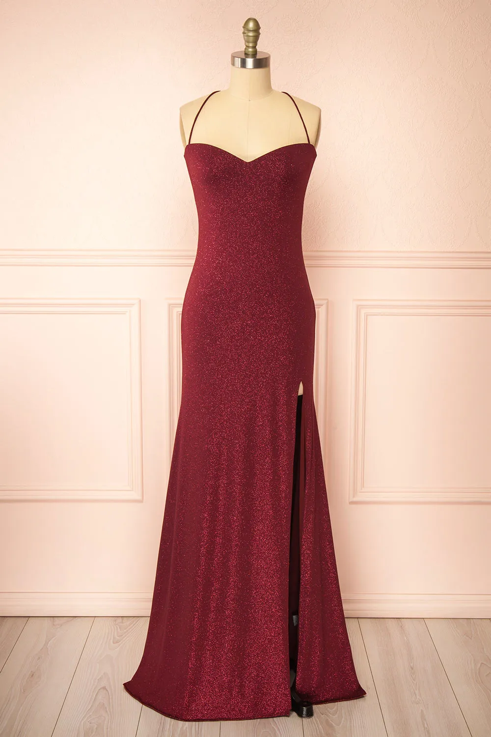Milah Burgundy | Glittery Mermaid Maxi Dress sold by Boutique 1861