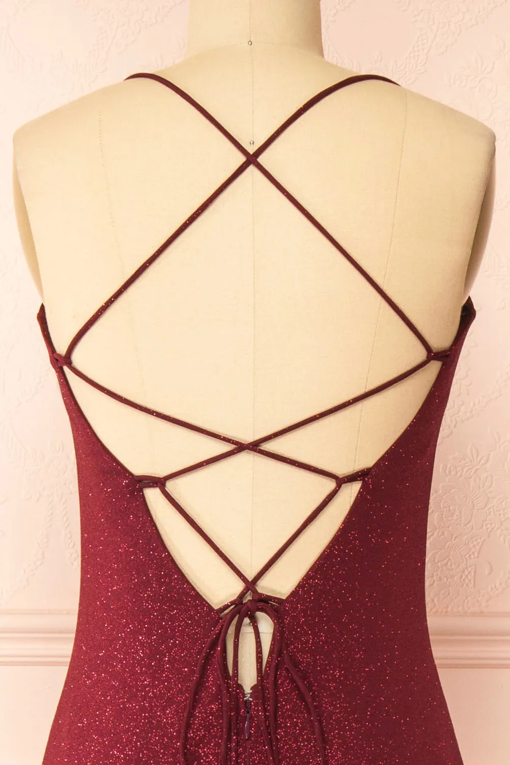 Milah Burgundy | Glittery Mermaid Maxi Dress sold by Boutique 1861 product image thumbnail 2