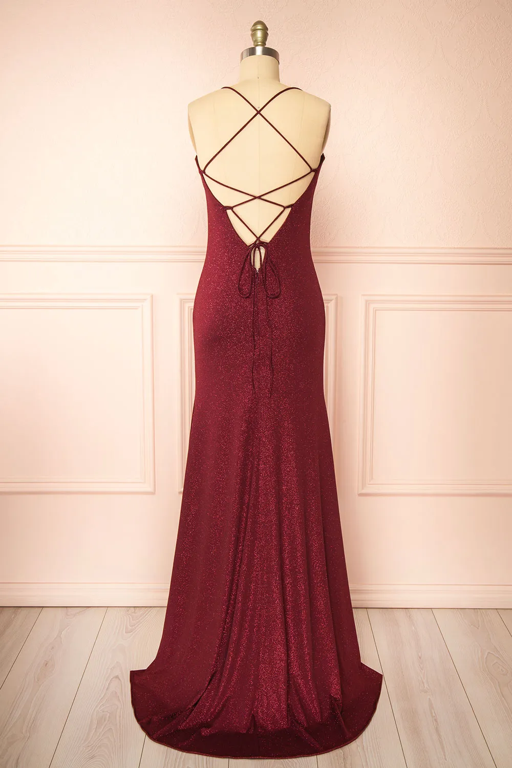 Milah Burgundy | Glittery Mermaid Maxi Dress sold by Boutique 1861 product image thumbnail 3